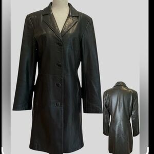 Vintage DANIER Canada Genuine Leather Over Coat In Black Size 10 To 12.